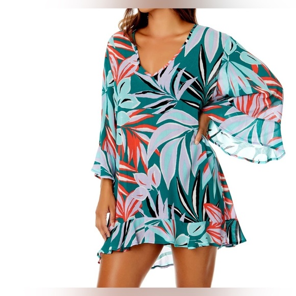 Anne Cole Other - Anne Cole Multicolor Leaf Print Swim Cover-Up